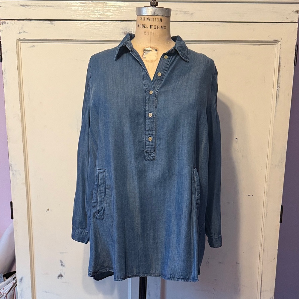 Andrea Jovine Blue Soft Tencel Denim Shirt